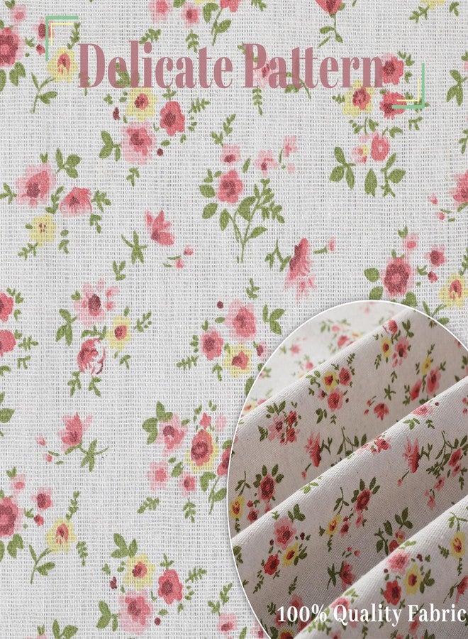 Moslovstar Linen French Door Curtains Set of 2, Elegant Country Style Little Pink Flower Front Door Curtain Dual Rod Pocket Tiebacks Included, 54" W x 72" L - Image 5